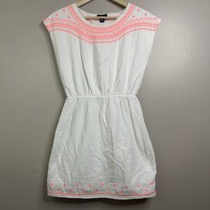 GAP Women's Cotton Cover Up White Pink Embroidery Detail Summer Dress Sz S‎
